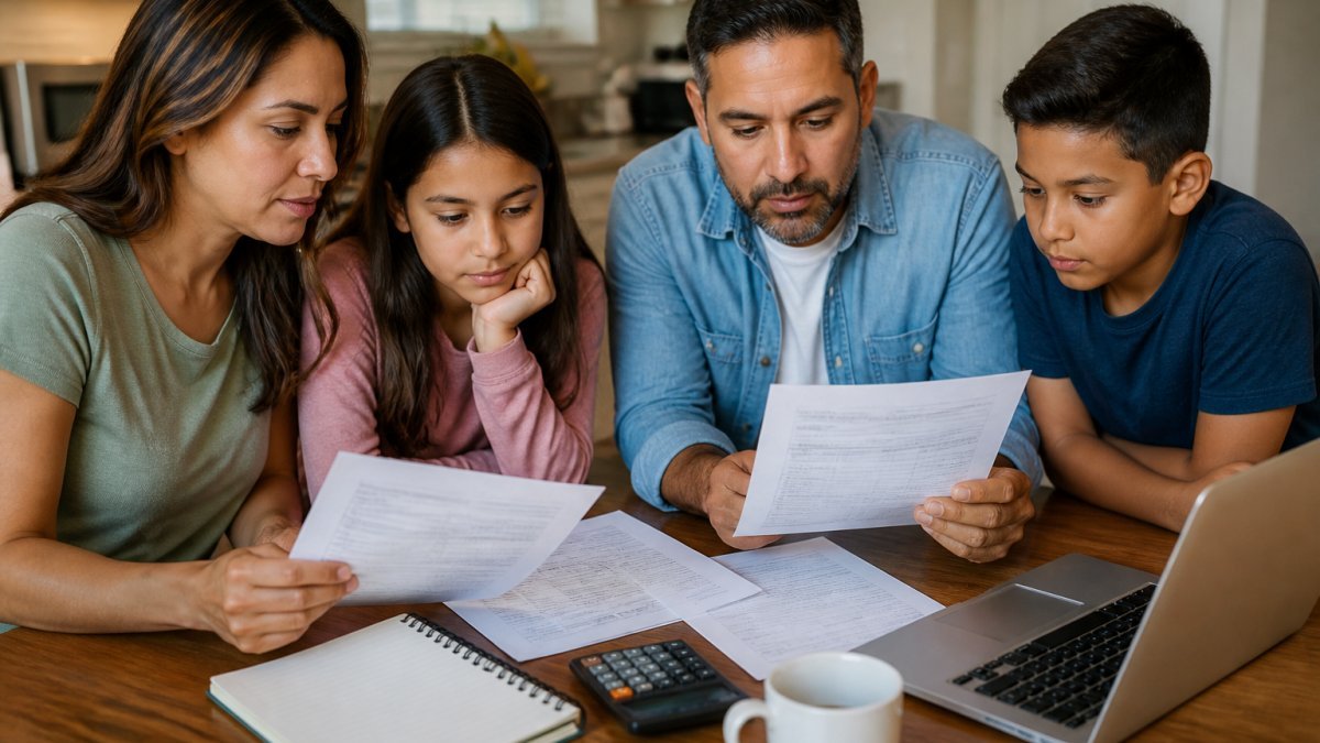 Family reviewing credit reports and ovation credit options at a table